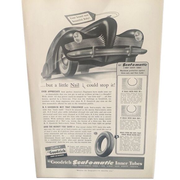 Vintage 1941 BF Goodrich Seal O Matic Tire Ad Advertisement - Picture 3 of 4